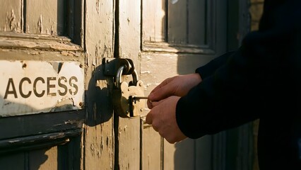 Person Opening Door with Access Sign.