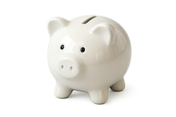 White ceramic piggy bank symbolizing savings and financial security. Concept of money management, budgeting, and future investments