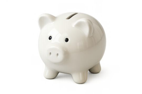 White ceramic piggy bank symbolizing savings and financial security. Concept of money management, budgeting, and future investments - Powered by Adobe