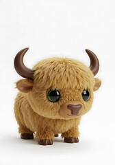 Cute stuffed yak toy against a clean white background studio shot