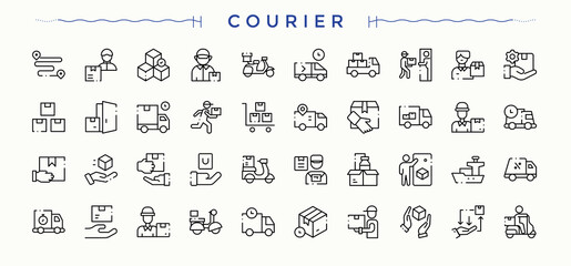 Courier modern icon set. Parcel minimal icons pack. Set of line pictogram. Logistic icon set. Editable stroke. Vector collection.