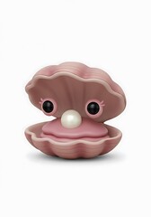 Decorative pink seashell with pearl centered against white background