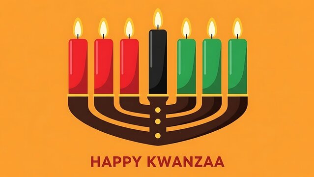 Happy Kwanzaa Celebration with Kinara and Lit Candles.