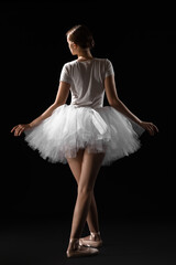 Young ballerina on dark background, back view © Pixel-Shot