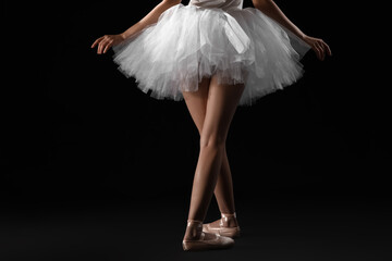 Young ballerina on dark background, back view © Pixel-Shot
