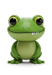 Green frog figurine with large eyes smiling isolated on a white background