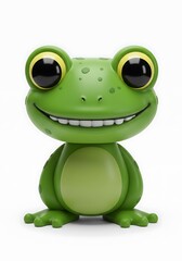 Smiling green frog figurine with large eyes isolated on a white background