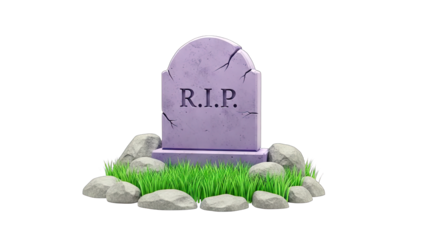 Cartoon Tombstone with R.I.P. Surrounded by Rocks and Grass