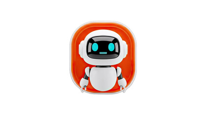 Cute Robot Icon in Orange Frame on White Background