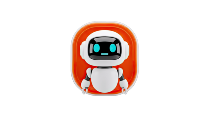 Cute Robot Icon in Orange Frame on White Background