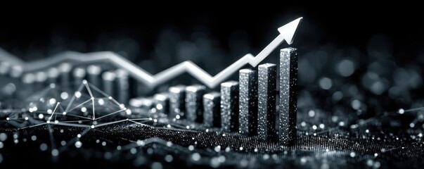 Upward-trending bar graph with arrow illustrating growth, finance, and market momentum in business visuals