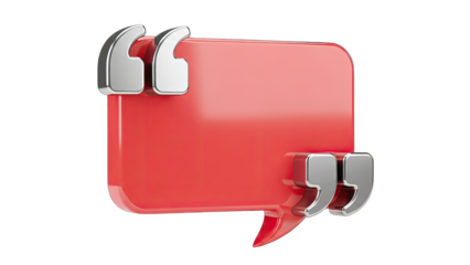 Red Quote Bubble with Metallic Quotation Marks on White Background