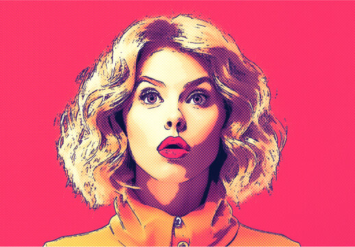 Pink And Yellow Comic Cartoon Art Photo Effect