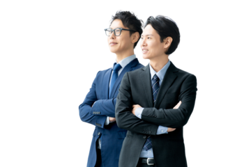 腕組みをする2人の男性ビジネスマン（背景透過PNG）