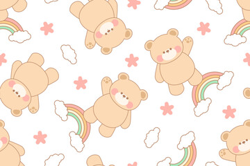 seamless pattern with teddy bear cute cartoon fabric design