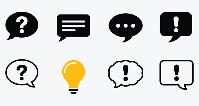 Speech Bubble Question Answer Idea Solution Warning Alert Information Communication Dialogue Conversation Message Notification Symbol Icon