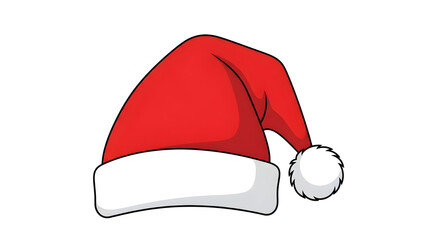 Vibrant red Santa hat with white trim and pom pom festive decoration