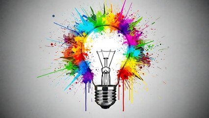 A colorful explosion of creativity surrounds a bright idea light bulb