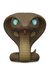 Stylized cobra snake figurine with teal eyes on white background