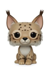 Whimsical bobblehead figure of a lynx isolated on a white background