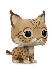 Whimsical bobcat figurine with spotted coat and oversized features isolated