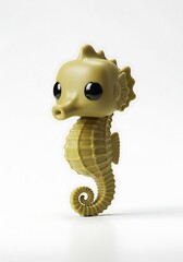 Whimsical seahorse figurine on white background for design and display