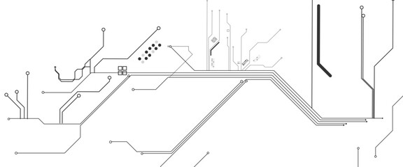 AI circuit board background with glowing data pathways and semiconductor chip technology creating futuristic digital network patterns in black electric light. 