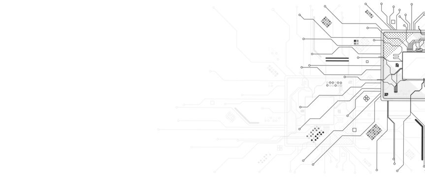 Abstract semiconductor chip technology creating futuristic digital network patterns in black electric light and AI circuit board background with glowing data pathways.