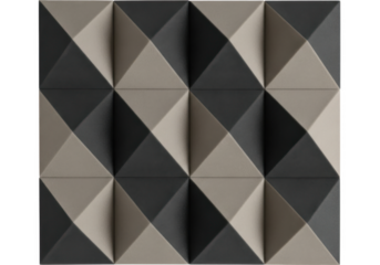 Geometric 3D Wall Panel with Monochromatic Gray and Black Diamond Pattern on transparent background