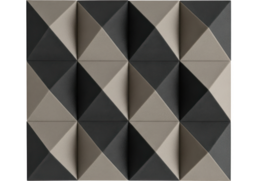 Geometric 3D Wall Panel with Monochromatic Gray and Black Diamond Pattern on transparent background - Powered by Adobe