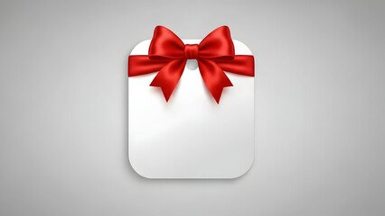 Gift tag with red ribbon on grey background