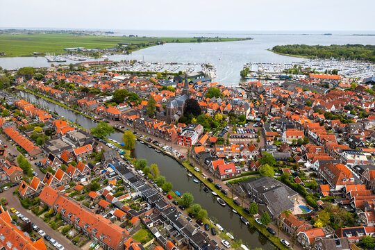 Aerial view of Monnickendam is a city in the Dutch province of North Holland.