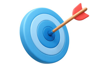 Blue target with arrow hitting bullseye, concept of success, achieving goal, accuracy, and business strategy