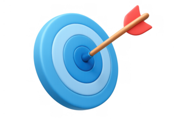 Blue target with arrow hitting bullseye, concept of success, achieving goal, accuracy, and business strategy