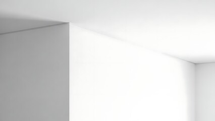 Abstract architectural corner of a pristine white room with sharp lines and subtle shadows, creating a clean and minimalist aesthetic