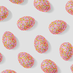 Sparkling easter eggs pink as trend pattern. Minimal style contemporary design, abstract aesthetic...