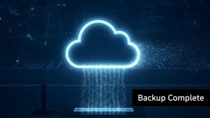 Cloud Backup Complete with Neon Cloud Icon.