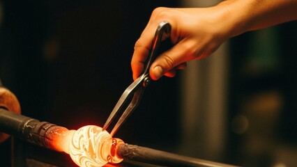 Glass Blowing with Molten Glass