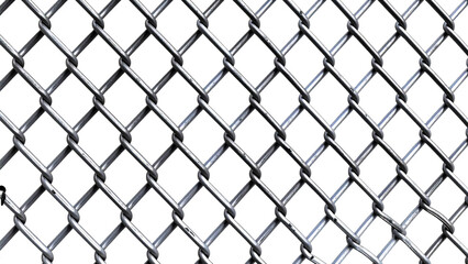 Fototapeta premium A grayscale close-up of a damaged chain-link fence, isolated on transparent background