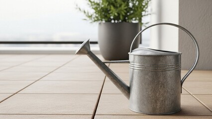 Metal Watering Can on Floor