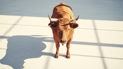Brown Bull Standing on White