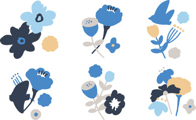 北欧風の草木イラスト。草木と花の北欧風背景。かわいい草木と花のベクターフレーム。Scandinavian-style plant illustration. Scandinavian-style background of plants and flowers. Cute plant and flower vector frame.