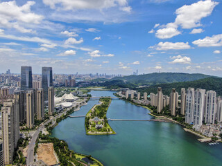 Fototapeta premium Aerial View of Meixi Lake, Changsha, Hunan Province
