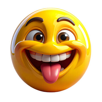 3D laughing emoticon with tongue out, isolated on transparent background