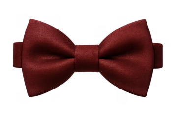 Elegant maroon bow tie accessory creating a classic formal fashion look, isolated on transparent background
