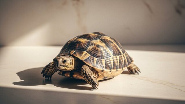 Small Tortoise Walking on Light Surface