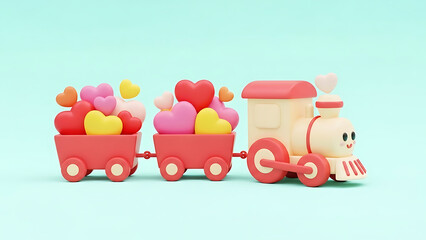 Naklejka premium Toy locomotive carrying heart shapes for Valentine's Day celebration and romantic gift concept
