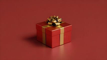Fototapeta premium Luxury Red Gift Box with Gold Ribbon and Bow on Red Background with Copy Space