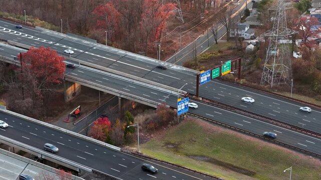 Aerial view of traffic on the Garden State Parkway in Central New Jersey