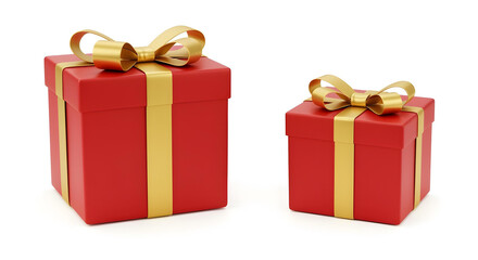 Obraz premium Luxury Red Gift Box with Gold Ribbon and Bow on White Background with Copy Space